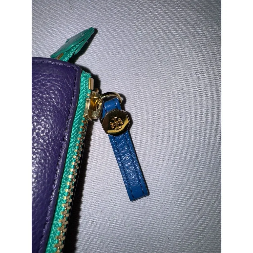 Tory Burch Blue, Purple, Green Color Blocked leather purse.